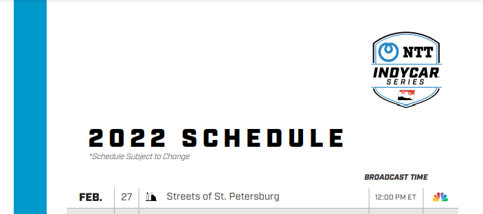 NBC Sports, INDYCAR Announce 2022 NTT INDYCAR SERIES Broadcast Start Times