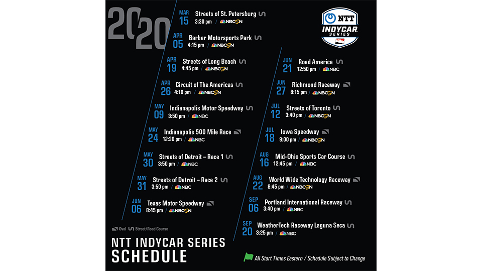 2020 IndyCar Green Flag Times