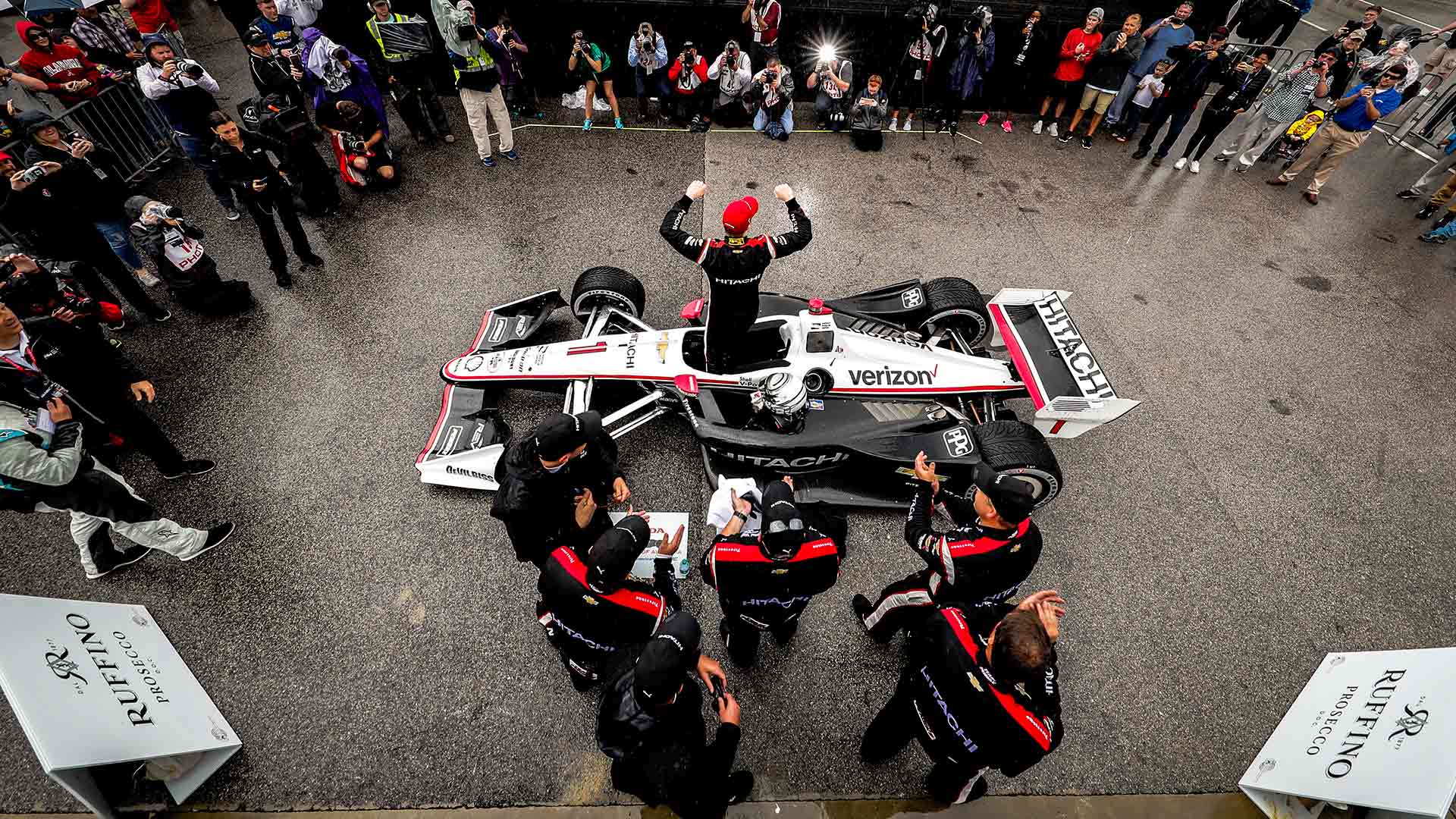 Josef Newgarden in victory circle at the Honda Indy Grand Prix of Alabama